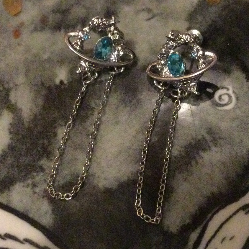 New Rhinestone Saturn Earrings 925